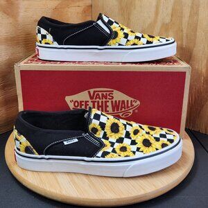 Vans Asher Womens Sunflower Checker Slip On Sneakers Worn Twice